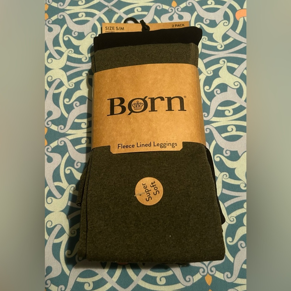 Born Ladies Fleece Lined Leggings S/M NEW Black/Olive
